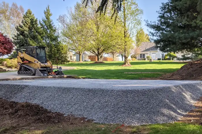 stone shed pad foundation made with skid loader