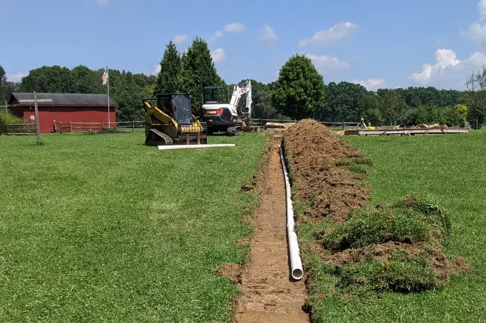 water drainage pipe in trench for water run-off management